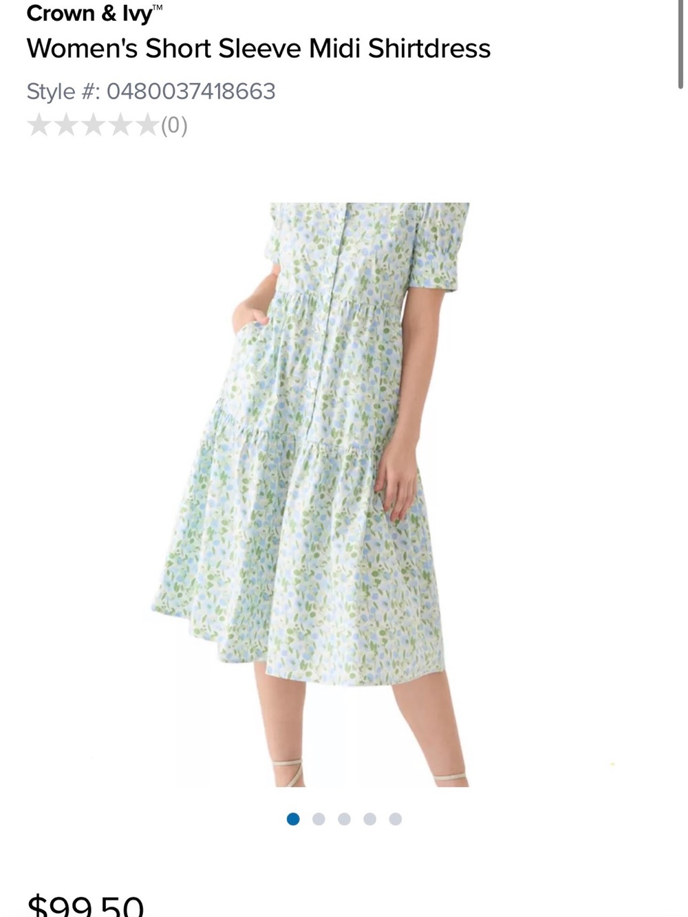 crown & ivy Light Blue and Green Floral Short-Sleeve Midi Shirtdress